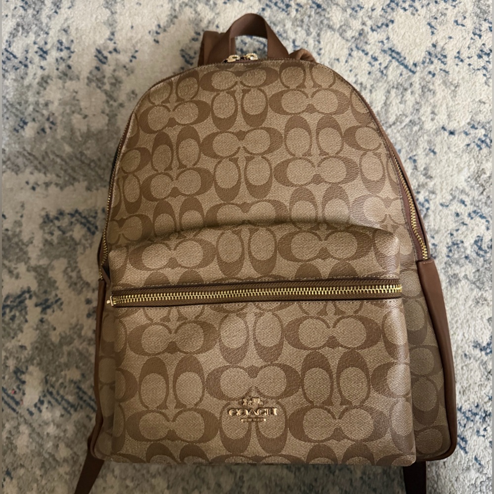 Coach Brown Signature Canvas Backpack with Gold Hardware
